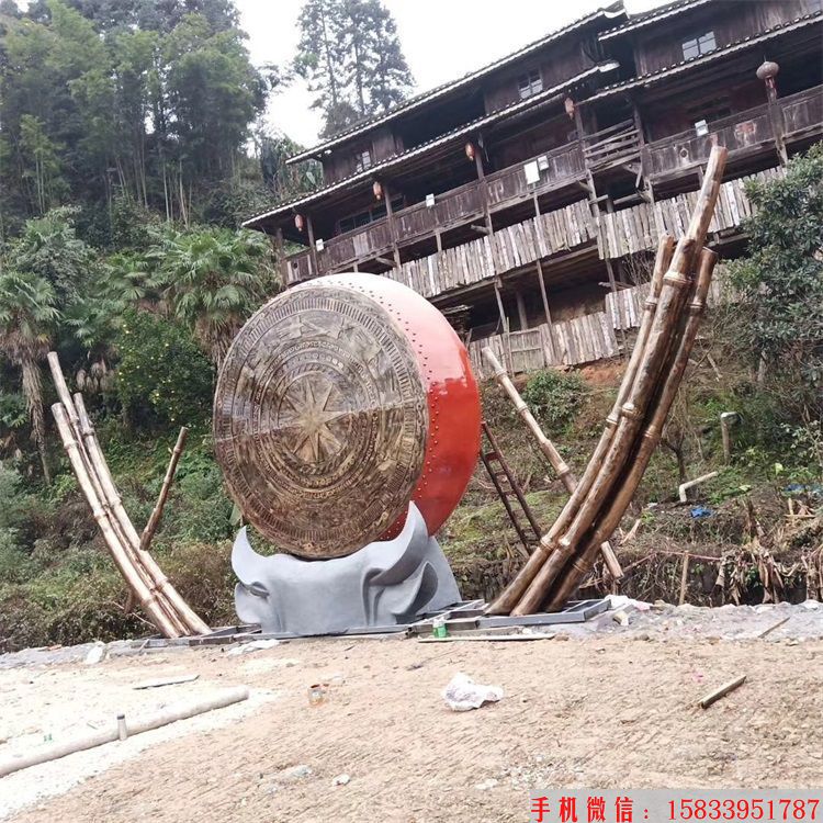 不銹鋼民俗鼓雕塑，民族鼓雕塑